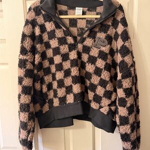 PINK Victoria's Secret Black and Tan Checkered Sherpa